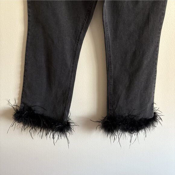 Forever 21 Womn 28 Washed Black Faux Feather Trim High Rise Flare Ankle Jean NWT - Picture 3 of 15